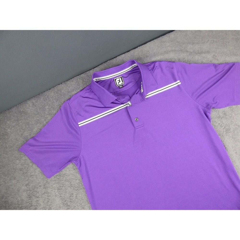 FootJoy Mens Athletic Fit Golf Polo Shirt Purple Striped Short Sleeve Large - Picture 2 of 8
